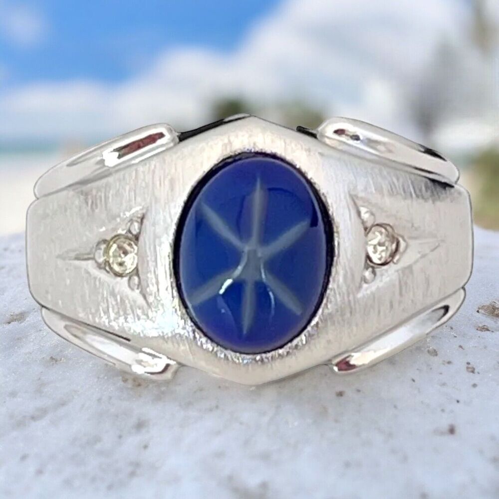 Vintage Uncas Ring Size 12 Simulated Star Sapphire Art Deco 14K Gold Plate 14Q